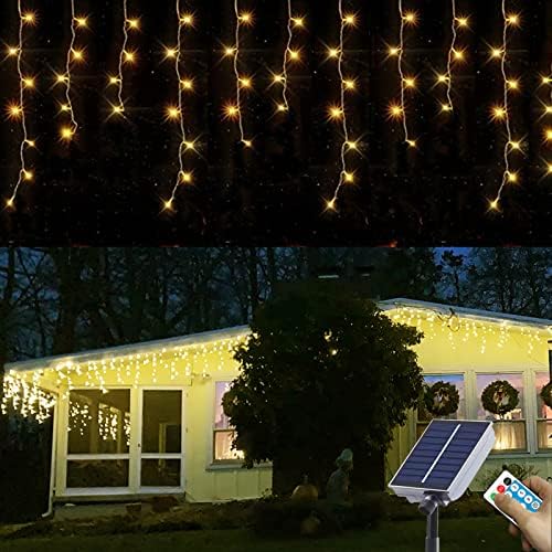 Neoclassy Solar Christmas Icicle Lights,Warm White 304LED Outdoor Christmas Decorations 8 Modes Waterproof Solar Icicle Lights for Patio Yard Garden Wedding Party House Xmas Tree Roof Decorations by NeoclassyDirect