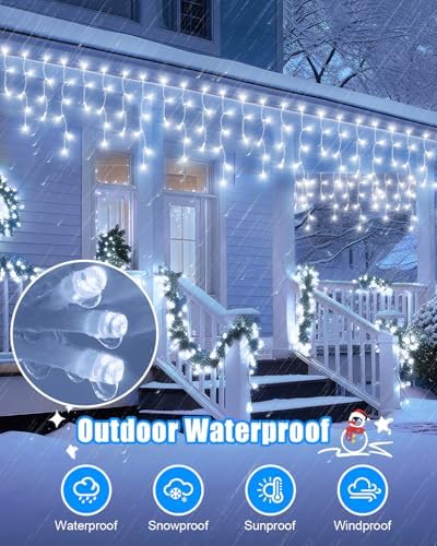 106 FT Christmas Lights Outdoor, 972 LED Waterproof Outside Christmas Lights Plug in, Connectable 8 Modes Hanging Fairy Lights with 216 Drops for House Eaves Yard Patio Wedding Decoration, Cool White - Image 2