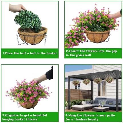 Artificial Hanging Plants Flowers with Basket 2 Packs, Artificial Hanging Flowers for Outdoors, Faux Hanging Plants Outdoor, Pink Fake Flowers, Pink&Pink - Image 5