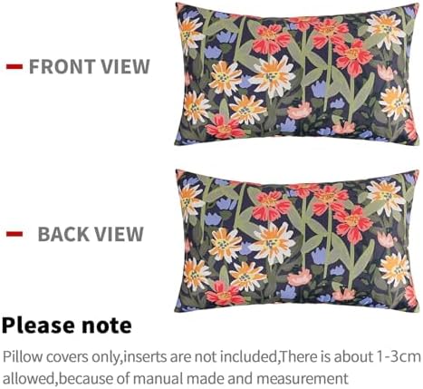 Pyonic Floral Outdoor Lumbar Pillows Covers 12x20 inch Waterproof Spring Summer Decor Outdoor Pillows for Patio Furnture Garden Bench Porch,Black - Image 3