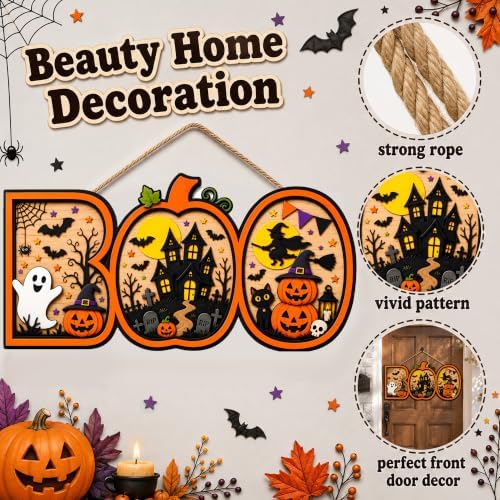Halloween Decorations - Halloween Wooden Boo Sign for Front Door - Image 3