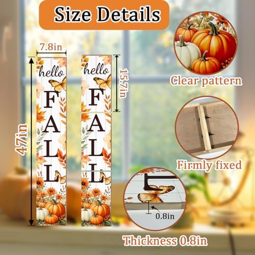 Hello Fall Porch Sign Autumn Pumpkin Maple Leaf Welcome Sign Vertical Standing Sign For Front Porch Decor Farmhouse Hanging Wall Sign for Patio Yard Party Indoor Outdoor Thanksgiving Decoration 47.2"H - Image 3