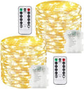 2 Pack 200 LED Fairy Lights Battery Operated with Remote, 66 FT Warm White by BOSSERN