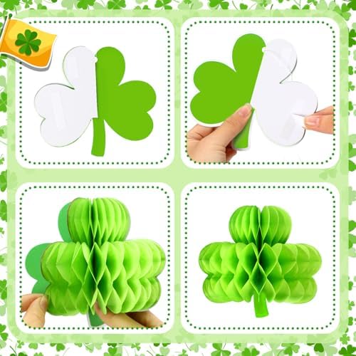 Gueevin 30 Pcs St Patricks Day Hanging Decorations St. Patrick's Day Honeycomb Balls Shamrock Honeycomb Paper Irish Ceiling Decor for Table Centerpiece Birthday Home Spring - Image 4