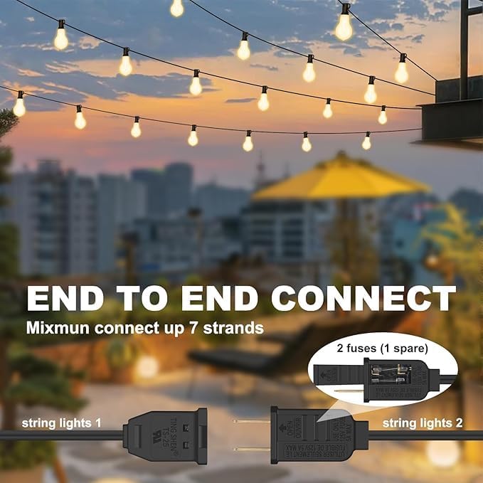 100FT Outdoor String Lights64+4 Bulbs,120W Dimmer Remote IP65 Watterproof - Image 6
