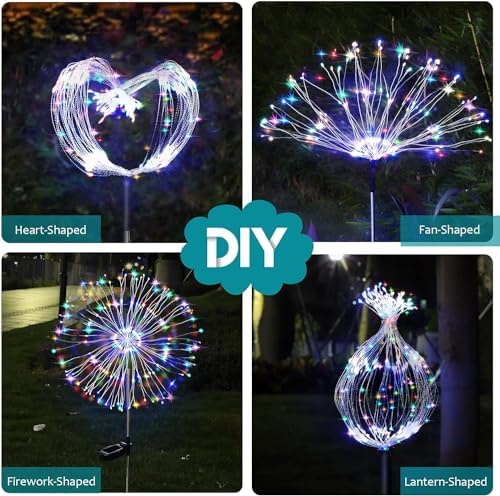 JJGoo Solar Firework Lights, 2 Pack 150 LEDs 2 Lighting Modes Solar Lights Outdoor Waterproof for Garden Patio Walkway Pathway Party Wedding Christmas Decorative - Mixed Color - Image 4