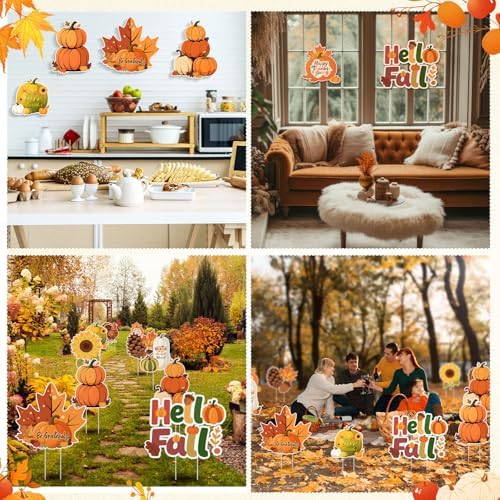 Kathfly 10 Pcs Turkey Pumpkin Maple Thanksgiving Yard Signs with Stakes - Image 3