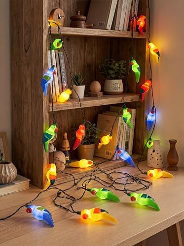 Outdoor Tropical Parrot String Lights Plug in, 8.5Ft Outdoor Hawaiian Decorative Patio String Lights with 10 Colorful Parrot Lights, Hanging Novelty Bird Lights for Deck Backyard Trees Stair Party - Image 5