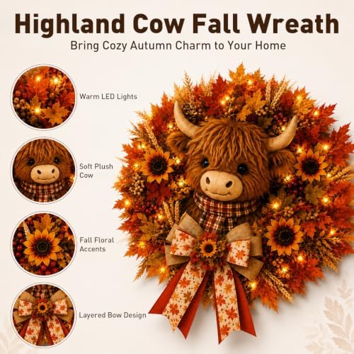 Lighted Scarecrow Fall Wreath for Front Door (N) - Image 3