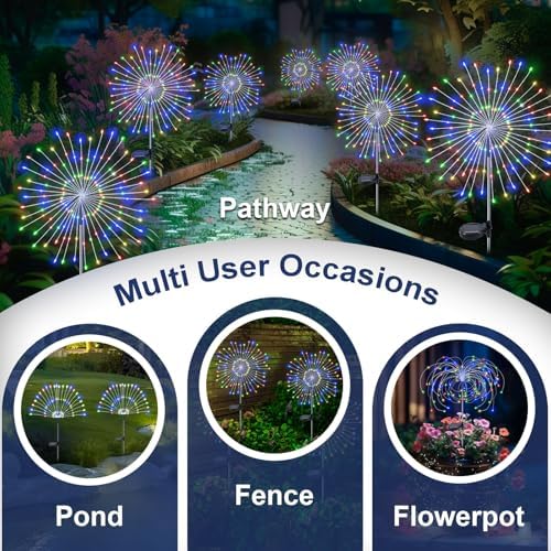 Solar Garden Lights Outdoor, 2 Pack 120 LED Twinkling Firework Lights Decorative with 2 Modes, Outdoor Waterproof Solar Starburst Light for Outside Yard Pathway Garden Decor, Multicolor - Image 5