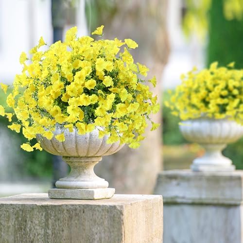 Artificial Flowers for Outdoors 12 Bundles Realistic Faux Plants UV Resistant Fake Silk Morning Glory with Eucalyptus for Front Door Planter Patio Porch Outside Spring Summer Decoration (Yellow) - Image 5