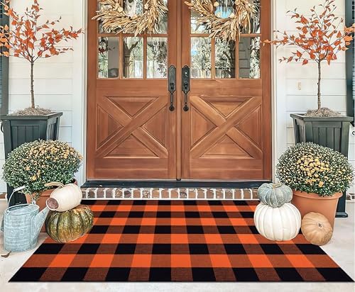 Halloween Outdoor Rug 3x5ft Orange and Black Fall Front Porch Rug by Unknown