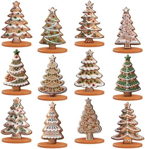 Wesiti 12 Pcs Christmas Table Decorations Wooden Xmas Gingerbread Tree Tiered Tray Centerpiece Decor Mini Christmas Tree Table Topper for Winter Holiday Farmhouse Party Favor by Unteilti