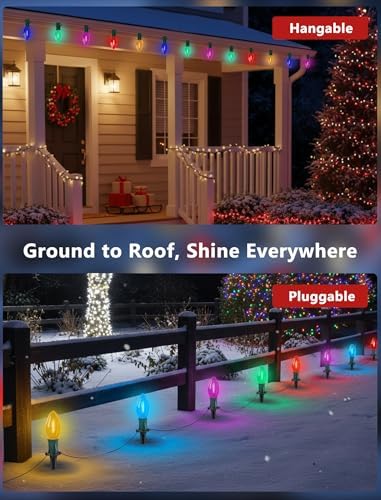 38FT Multicolor LED Christmas Pathway Lights, 25 Multicolor Extendable Weatherproof Christmas Walkway Lights with C9 LED Bulbs and Stakes for Outdoor Lawn Patio Yard Decorations - Image 4