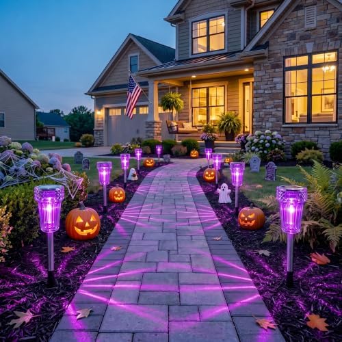 Halloween Solar Lights Outdoor Waterproof Purple Landscape Lights, 8 Pack - Image 2