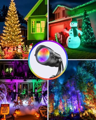 HIBOITEC 12W Christmas Spotlight Outdoor with Plug Timer Color Changing 120V Landscape Lighting Waterproof Dimmable LED Spot Light for Yard Christmas Outside House Garden Tree Decoration 6Pack - Image 6