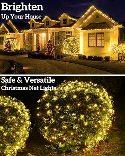 Led Christmas Net Lights Outdoor Connectable, 120LED 5ft x 6ft Waterproof 8 Modes Black Wire 29V Plug in Mesh Lights for Garden Yard Bushes Trunk Tree Decor - Image 4