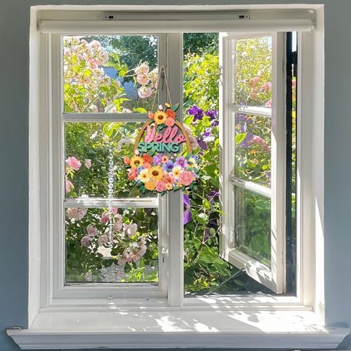 Wooden Spring Front Door Sign Hollow Flower Basket Welcome Sign Spring Decorations for Home Colorful Hanging Door Decor for Front Porch Wall Party Easter Outdoor Indoor - Image 3