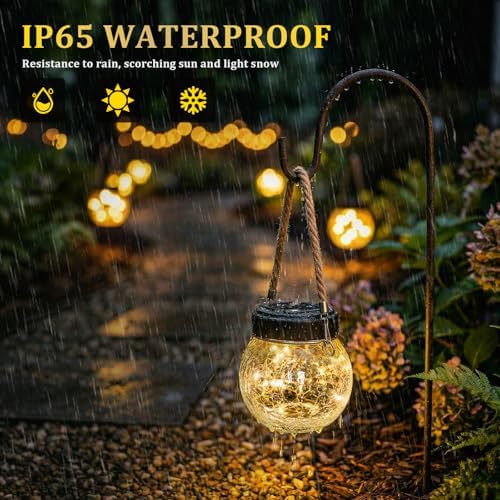 ROSHWEY 4 Pack M Size Solar Lantern Gifts for Women - Outdoor Solar Lanterns Waterproof with 15 LED Hanging Garden Patio Backyard Decor Lights for Halloween Christmas Easter Gift - Image 5