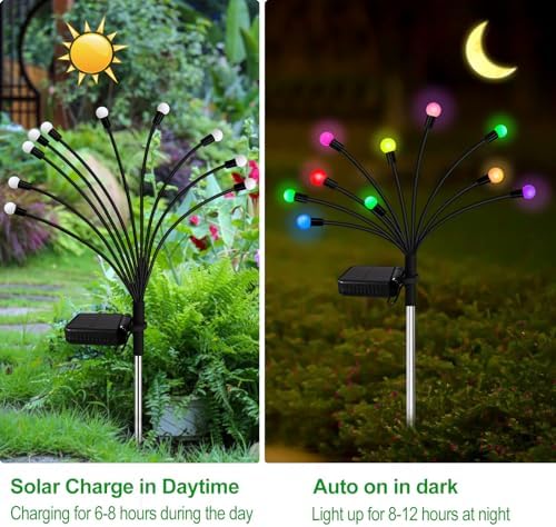 Solar Garden Lights Outdoor, 2 Pack 16 LED Solar Firefly Lights Waterproof, Sway by Wind, Swaying Light for Yard Patio Backyard Garden Planter Flower Bed Pathway Outdoor Decoration (Multicolor) - Image 3