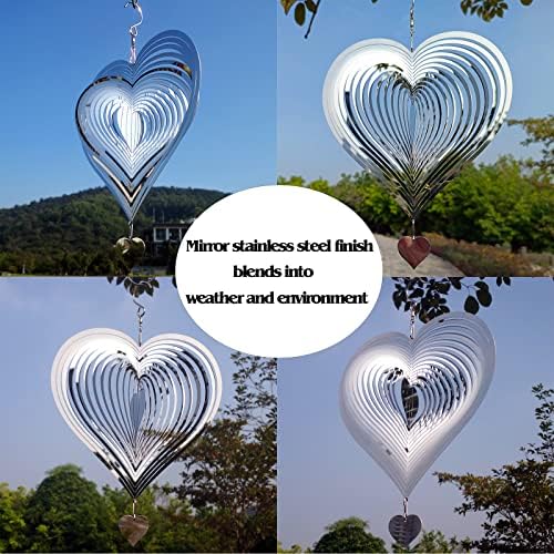 DJUAN Stainless Steel Reflective Wind Spinners Outdoor Garden Decor,Sparkly Wind Spinner Bird Devices Deterrent to Scare Birds Away from Yard Patio Farm,Metal Heart Wind Spinners Gifts for Mom, Women - Image 4