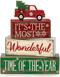 Moucuny 4 Pcs Christmas Red Truck Centerpiece Wooden Block Signs Tabletop by Moucuny