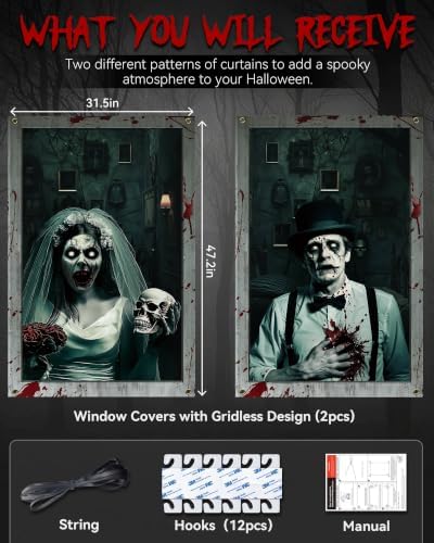 2pcs Halloween Window Cover Decor, Scary Ghost Curtain Outdoor - Image 2