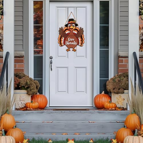 JUESMOS Thanksgiving Turkey Door Decorations Welcome Thanksgiving Wreaths for Front Door Wood Give Thanks Turkey Sign for Home Autumn Fall Harvest Indoor Outdoor Decor - Image 2