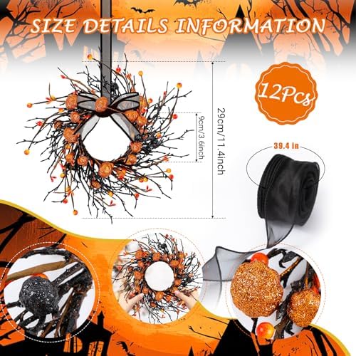 12 PCS Mini Halloween Wreaths for Kitchen Cabinets Pumpkin Door Wreaths - Image 3