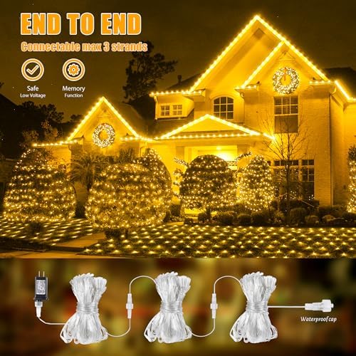 HEYFUNi 360 LED Christmas Net Lights Plug in, 13FT x 5FT Warm White - Image 4