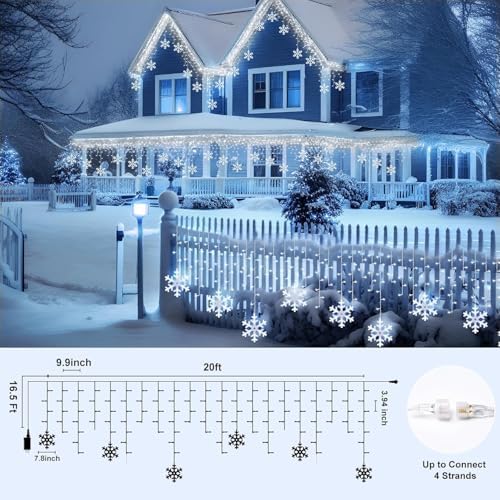Minetom Snowflake Icicle Lights Outdoor,20FT 200 LED Icicle Christmas Light - Image 4