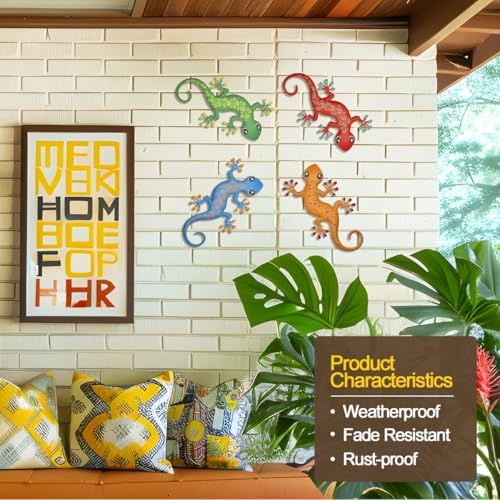 4 Pcs Retro Metal Gecko Outdoor Wall Art Hanging Decorations - Image 2