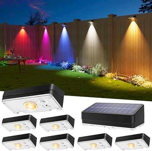 JOFIOS Solar Fence Lights Outdoor, 8 Pack, 50LM Ultra Bright, 3 Color Temperatures & RGB, IP65 Waterproof, Dusk-to-Dawn Solar Powered Fence Lights for Patio, Railing (Black) by JOFIOS