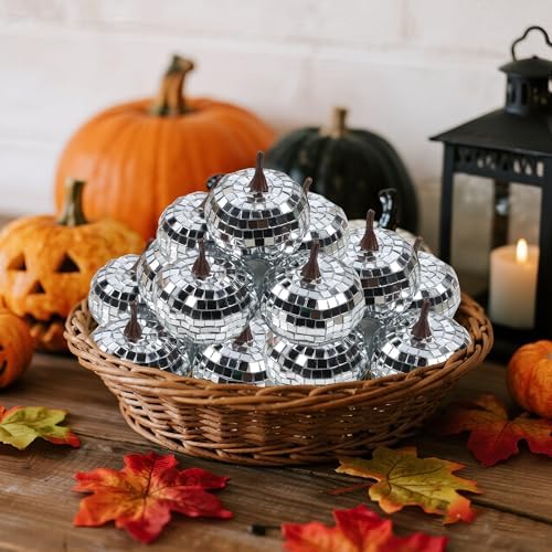 winemana 12 Pack Silver Disco Ball Pumpkin, Sparkle Glitter Fall Decor - Image 2