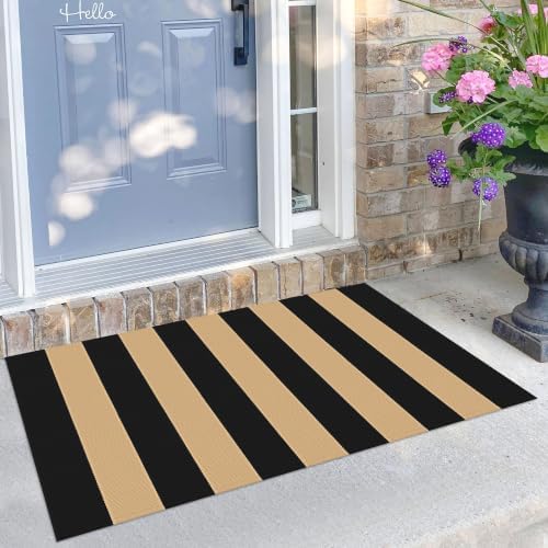 KILOCOCO Striped Rug 2.3'x3.6' Indoor Woven Rug Front Door Mat, Brown Black by Kilococo