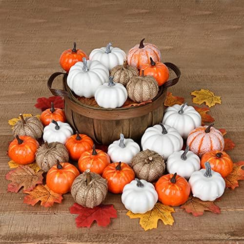 DearHouse 80Pcs Artificial Pumpkins Maple Harvest Fall Decoration, 30Pcs Fall Pumpkins and 50Pcs Maple Leaves for Autumn Thanksgiving Harvest Home Decor by DearHouse
