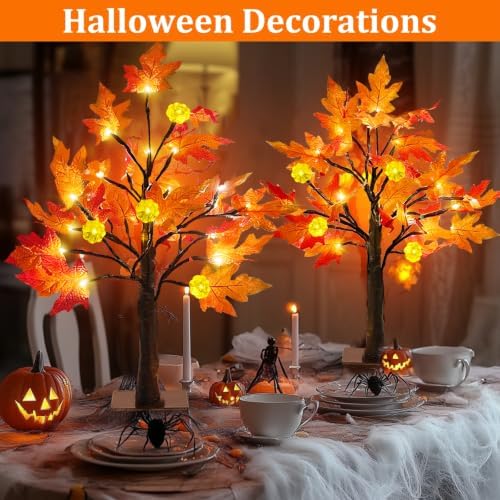 TURNMEON Fall Decor 2 Pack 24 Inch Prelit Fall Maple Tree 48 LEDs Timer - Image 5