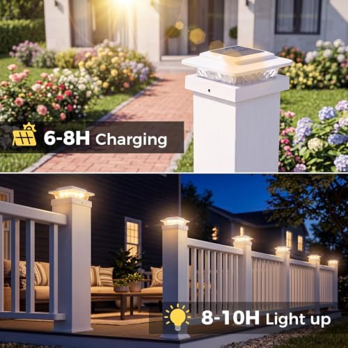 kolpop 4x4 Solar Post Cap Lights Outdoor 4Pack- 3 Color Temperatures&2 Level Brightness, IP65 Waterproof, 16 LED Fence Deck Post Light Solar Powered Only for 4×4/3.5×3.5 Wood/Vinyl Posts(White) - Image 4