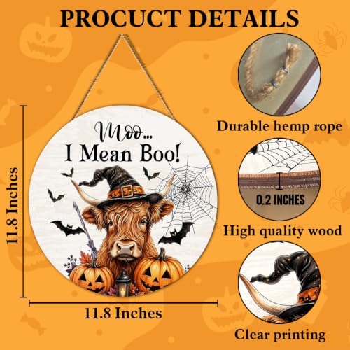 Highland Cow Halloween Decor Witchy Cow Moo I Mean Boo Door Sign - Image 2