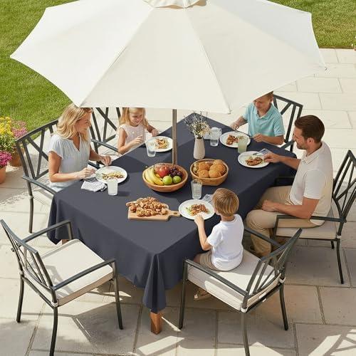 LUSHVIDA Rectangle Outdoor Tablecloth with Umbrella Hole 60x84 Inch Grey - Image 2