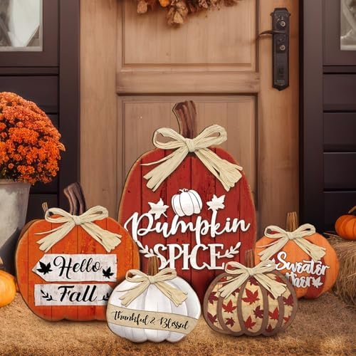 GlikCeil 5 Pcs Fall Pumpkin Signs Pumpkin Spice Outdoor Thanksgiving Decor by GlikCeil