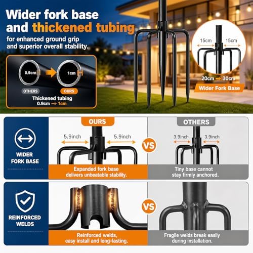 MuliVid 2 Pack 10FT Lighting Hanging Pole for Outside, Waterproof Hardened Metal Outdoor String Light Poles for Patio, Garden, Bistro, Wedding, Parties - Image 2