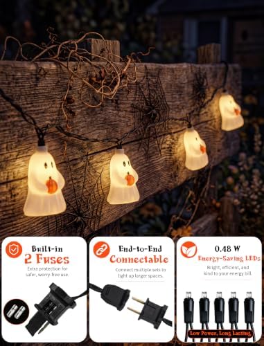 8.5FT Halloween LED Ghost String Lights Plug-In 10 White Ghosts Decor - Image 3