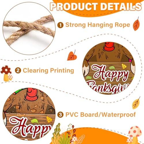 Happy Thanksgiving Door Sign - Farmhouse Thanksgiving Turkey Wreath for Front Door Turkey Decorations for Fall Autumn Harvest Gobble Hanging Sign for Home Indoor Outdoor Decor - Image 4