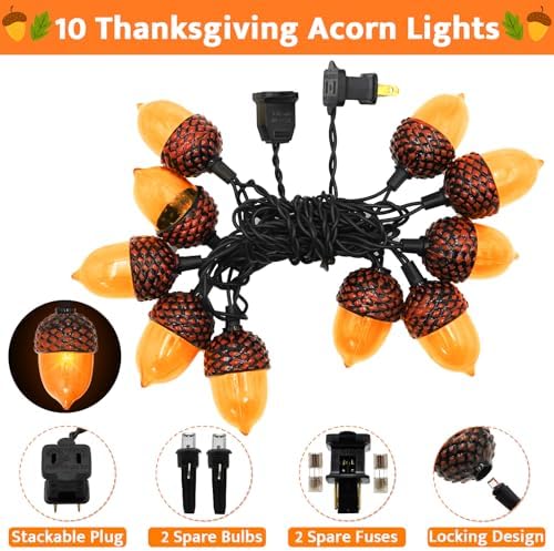Couah Fall Decor Acorn String Lights, 8.5 FT 3D Acorn Lights with 10 LED Acorn Plug in Fall String Lights for Indoor and Outdoor Home Bedroom Autumn Party Harvest Fall Decorations - Image 3