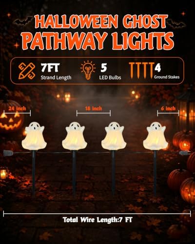 Halloween Pathway Lights Outdoor, 4PCS Light-Up Ghost Stake Lights - Image 2