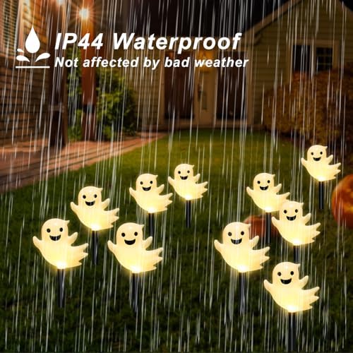 BRIGHTDECK Halloween Solar Pathway Lights Outdoor, LED Decor, Light Up Solar Stake Lights for Holiday, Halloween, Walkway, Sidewalk (Warm White Floating Ghost, 10-Pack) - Image 6