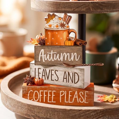 Lineshading 4 Pcs Fall Coffee Table Decor for Home, Wooden Hot Cocoa Signs - Image 4