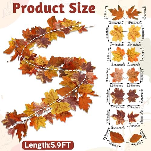 2Pack 11.8FT Fall Garland for Mantle Thanksgiving Wedding Autumn Decoration - Image 2