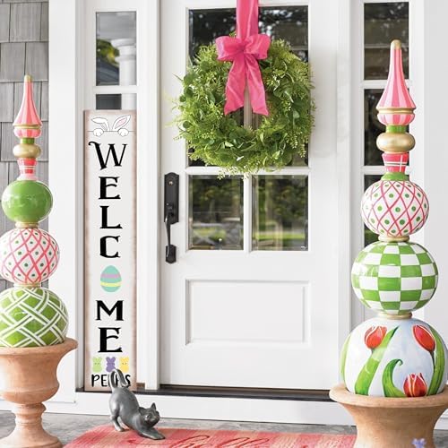 Easter Porch Sign Rabbit Front Door Hanging Decorations Wooden Vertical Indoor Outdoor Standing Welcome Signs For Home Yard Farmhouse Holiday Decor 47 x 7.8 inch - Image 5